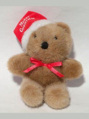 RARE DAKIN 1991 CHRISTMAS SANTA'S HAT PLUSH BEAR 8" - LQQK